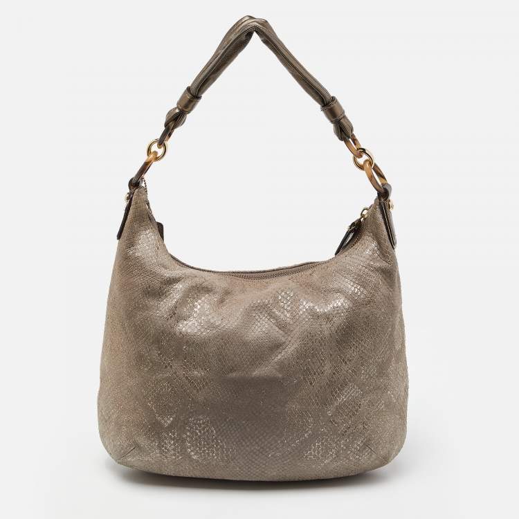 Pre Owned Coach Grey Python Embossed Leather and Leather Kristin Hobo