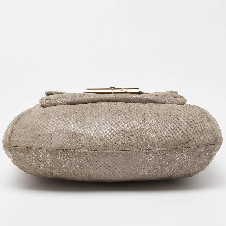 Pre Owned Coach Grey Python Embossed Leather and Leather Kristin Hobo