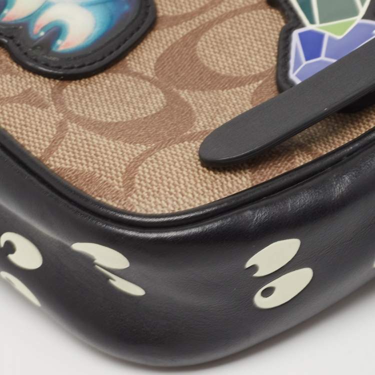 مملوكة مسبقًا Coach X Disney Black/Beige Signature Coated Canvas and Leather Crossbody Bag