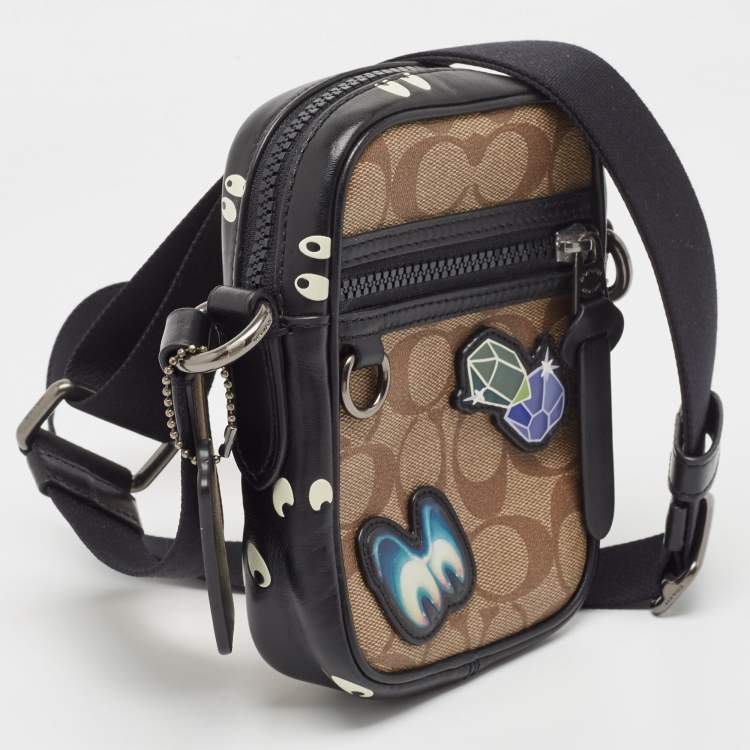 مملوكة مسبقًا Coach X Disney Black/Beige Signature Coated Canvas and Leather Crossbody Bag