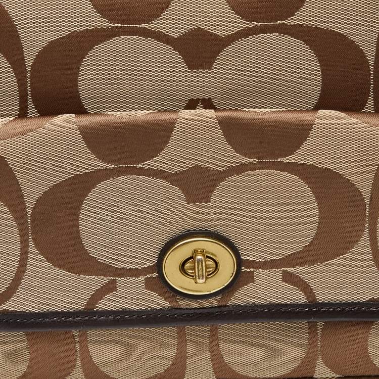 Pre Owned Coach Beige/Brown Signature Canvas and Leather Courtenay Crossbody Bag