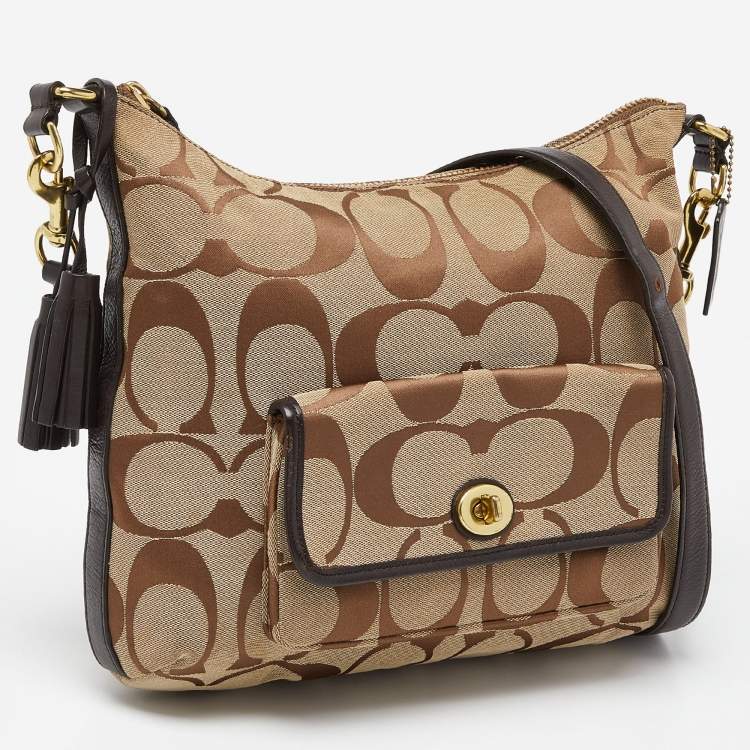 Pre Owned Coach Beige/Brown Signature Canvas and Leather Courtenay Crossbody Bag
