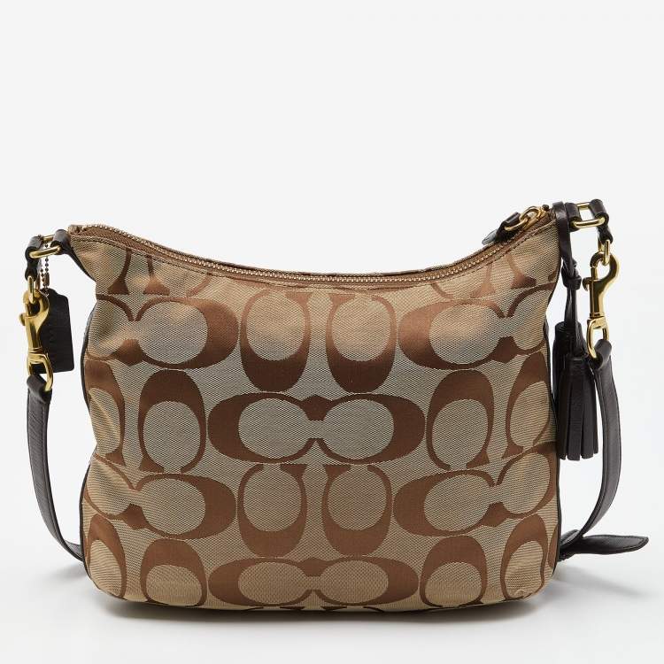 Pre Owned Coach Beige/Brown Signature Canvas and Leather Courtenay Crossbody Bag