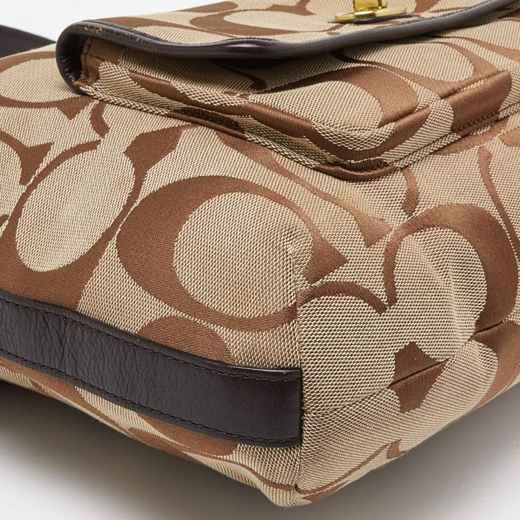 Pre Owned Coach Beige/Brown Signature Canvas and Leather Courtenay Crossbody Bag