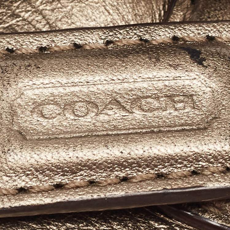 Pre Owned Coach Metallic Leather Zip Wristlet Clutch