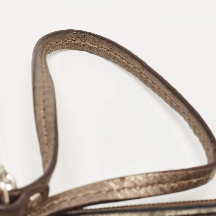 Pre Owned Coach Metallic Leather Zip Wristlet Clutch