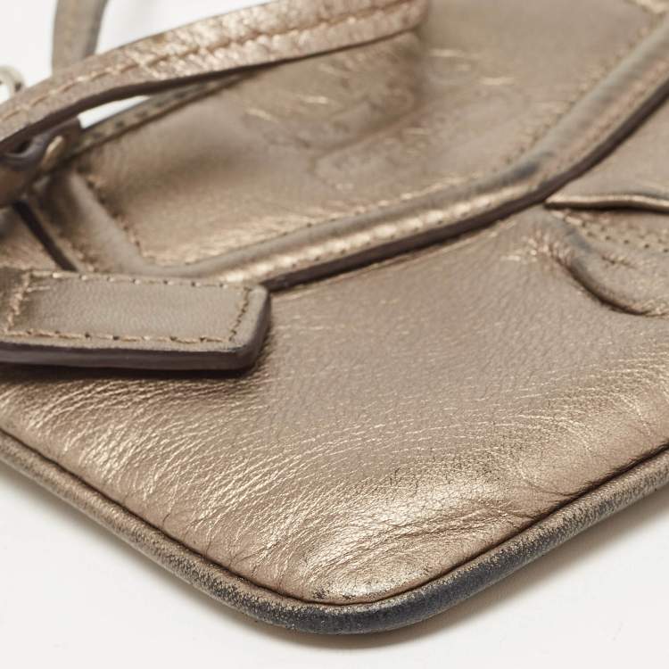 Pre Owned Coach Metallic Leather Zip Wristlet Clutch