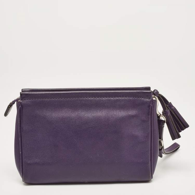 Pre Owned Coach Purple Leather Wristlet Clutch