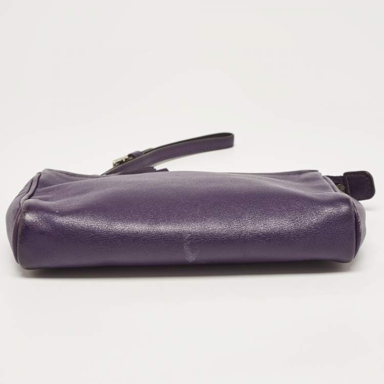 Pre Owned Coach Purple Leather Wristlet Clutch
