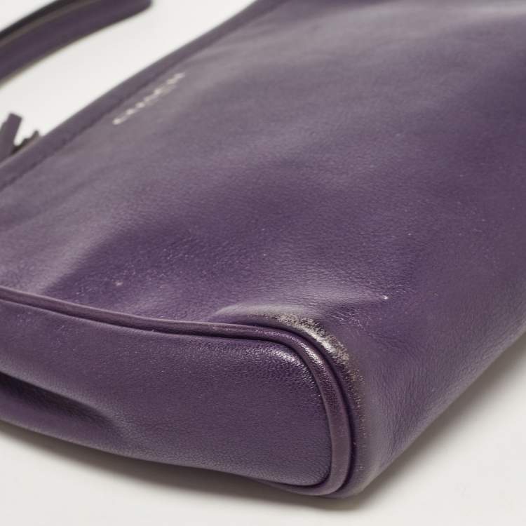 Pre Owned Coach Purple Leather Wristlet Clutch