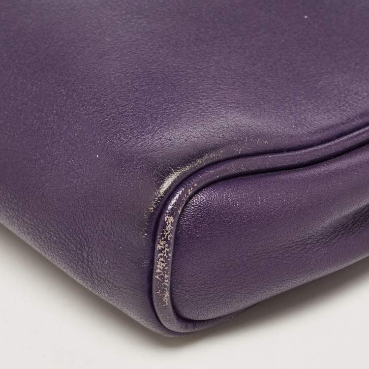 Pre Owned Coach Purple Leather Wristlet Clutch