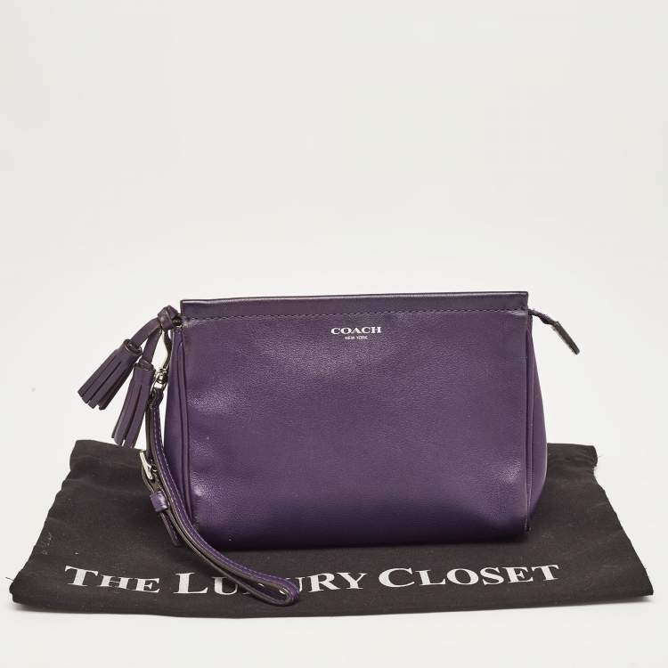 Pre Owned Coach Purple Leather Wristlet Clutch