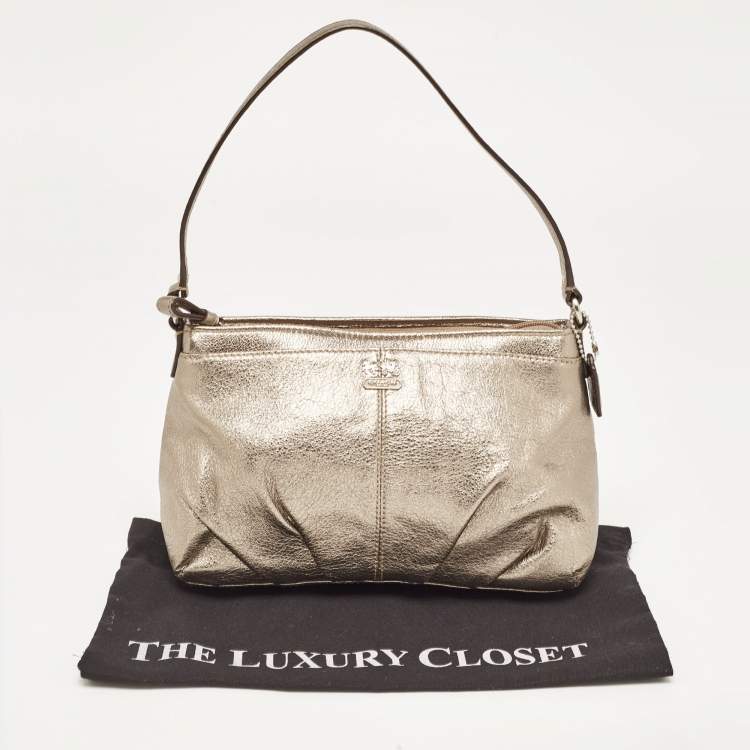 Pre Owned Coach Metallic Bronze Leather Baguette Bag