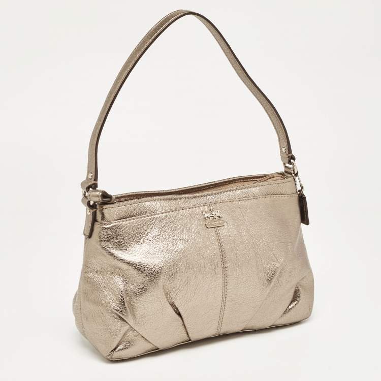 Pre Owned Coach Metallic Bronze Leather Baguette Bag