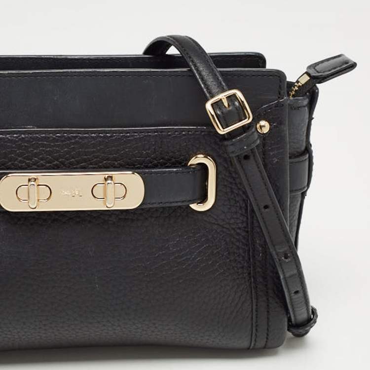 Pre Owned Coach Black Leather Swagger Wristlet Crossbody Bag