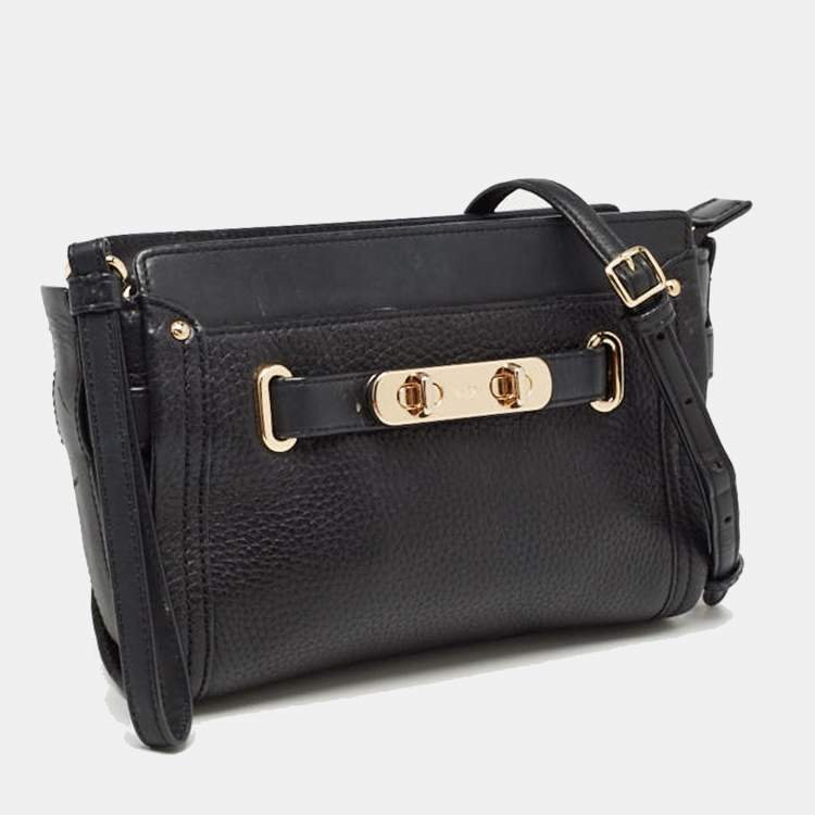 Pre Owned Coach Black Leather Swagger Wristlet Crossbody Bag