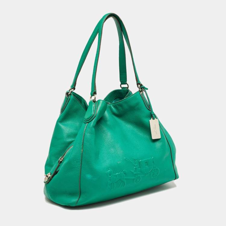 Pre Owned Coach Green Leather Embossed Carriage Edie Shoulder Bag