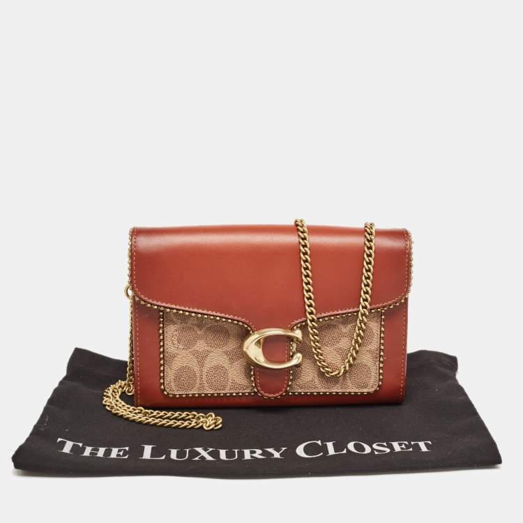 Pre Owned Coach Beige/Brown Signature Coated Canvas and Leather Tabby Chain Crossbody Bag