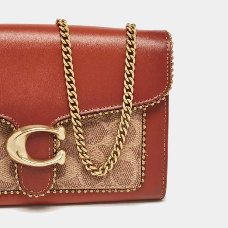 Pre Owned Coach Beige/Brown Signature Coated Canvas and Leather Tabby Chain Crossbody Bag