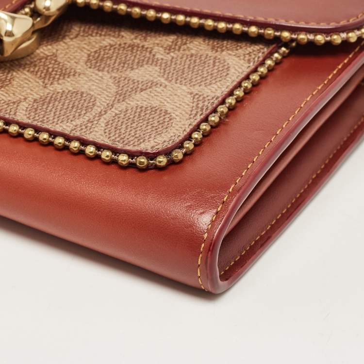 Pre Owned Coach Beige/Brown Signature Coated Canvas and Leather Tabby Chain Crossbody Bag