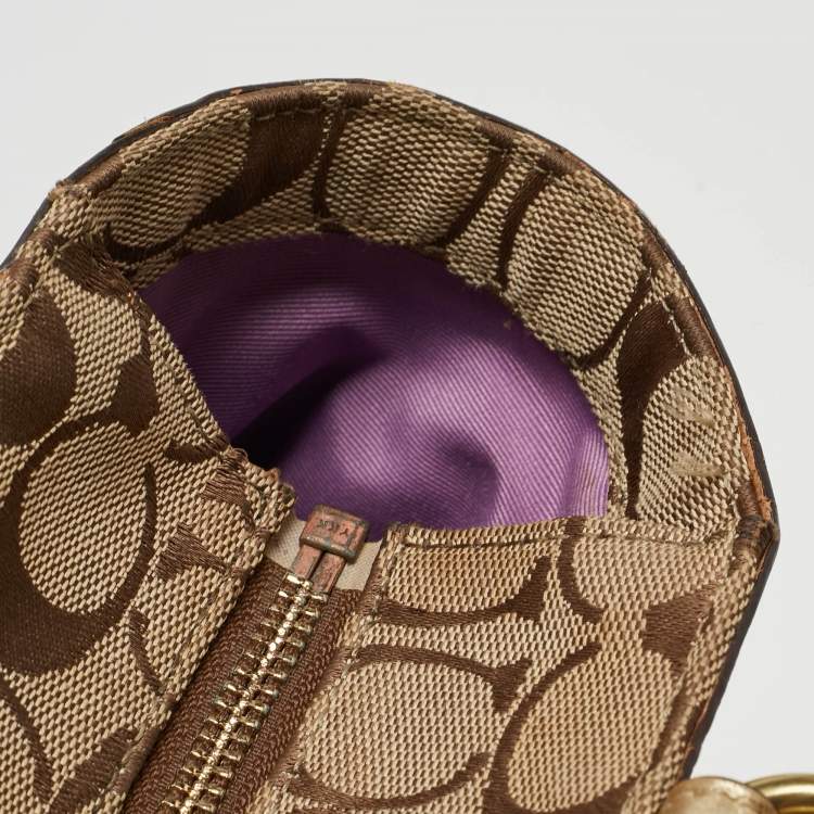 Pre Owned Coach Gold/Beige Signature Canvas, Leather and Suede Patchwork Tote