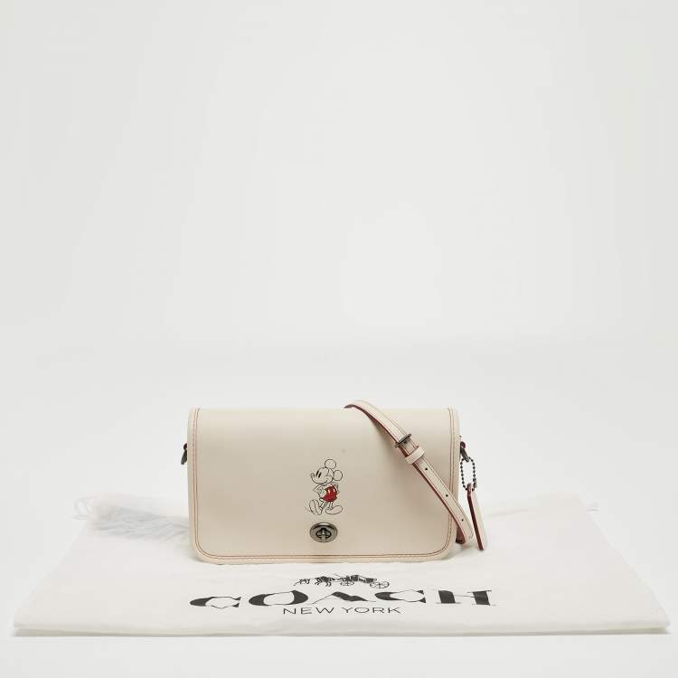 Pre Owned Coach x Disney Mickey Off White Leather Penny Crossbody Bag
