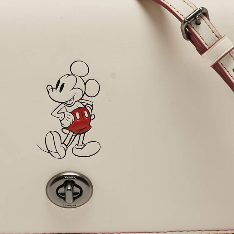 Pre Owned Coach x Disney Mickey Off White Leather Penny Crossbody Bag