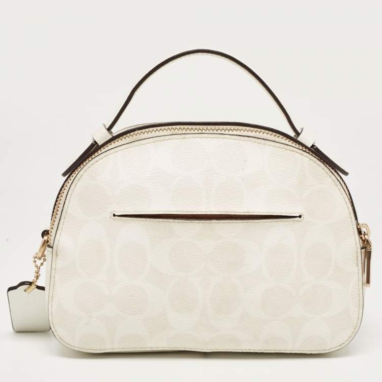 Pre Owned Coach Off White Signature Coated Canvas Serena Satchel