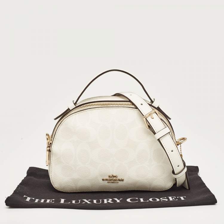 Pre Owned Coach Off White Signature Coated Canvas Serena Satchel