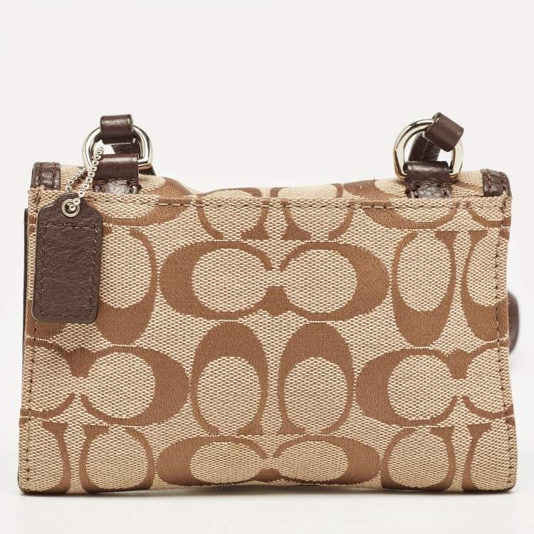Pre Owned Coach Brown/Beige Signature Canvas Mini Crossbody Bag