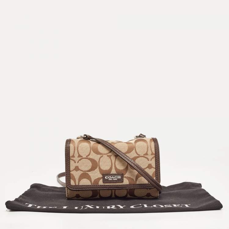 Pre Owned Coach Brown/Beige Signature Canvas Mini Crossbody Bag