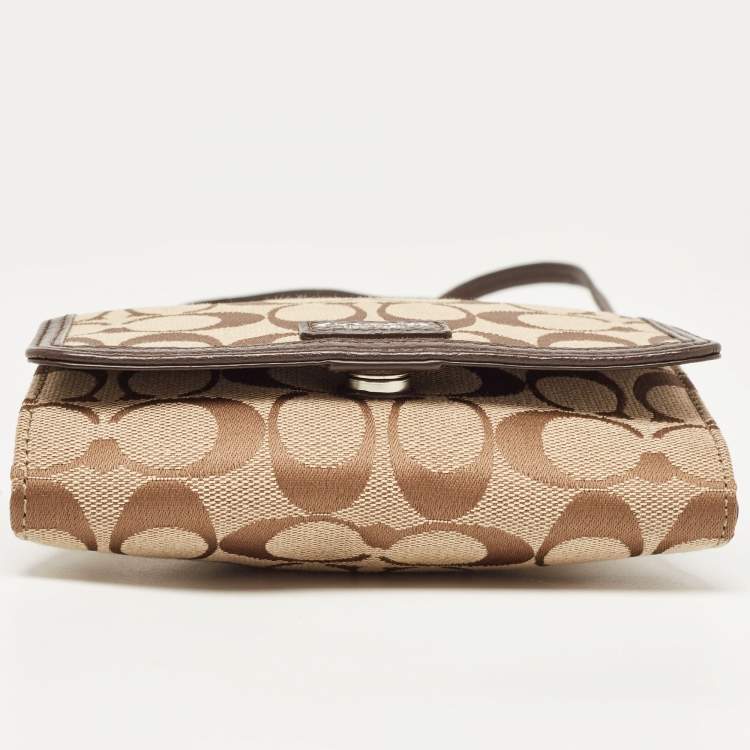 Pre Owned Coach Brown/Beige Signature Canvas Mini Crossbody Bag