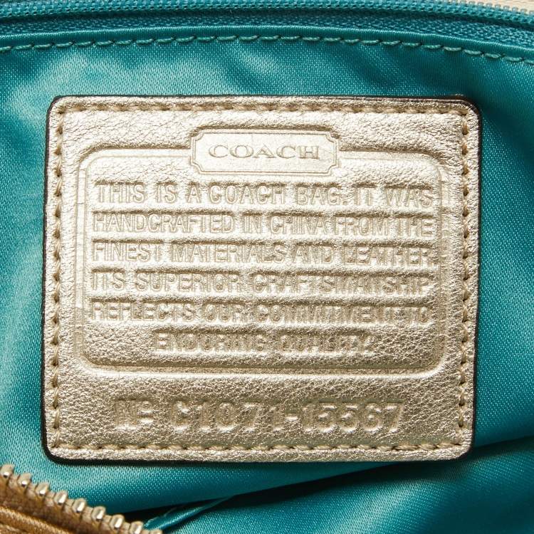 Pre Owned Coach Beige/Gold Op Art Signature Canvas and Leather Alexandra Satchel