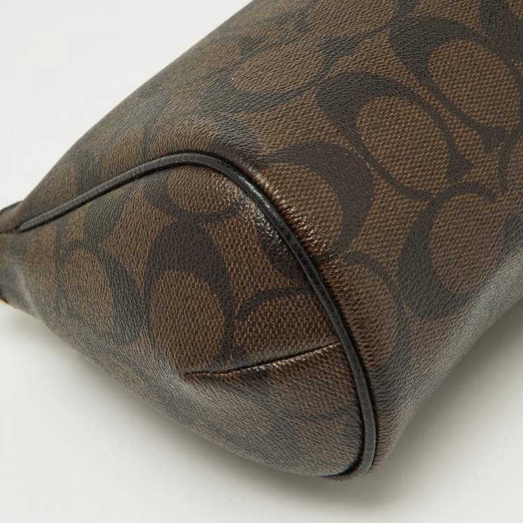 Pre Owned Coach Brown/Black Signature Coated Canvas and Leather Zip Crossbody Bag