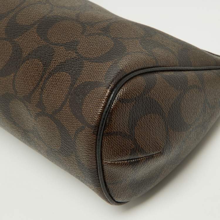 Pre Owned Coach Brown/Black Signature Coated Canvas and Leather Zip Crossbody Bag