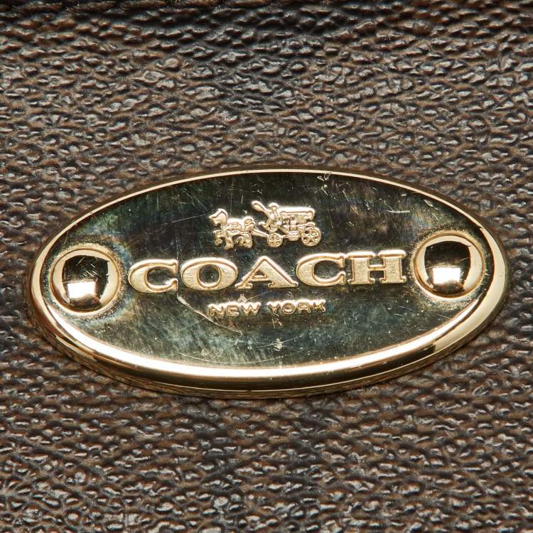 Pre Owned Coach Brown/Black Signature Coated Canvas and Leather Zip Crossbody Bag