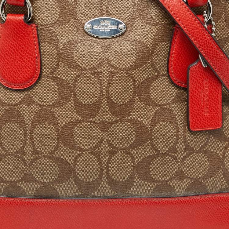 Pre Owned Coach Brown/Orange Signature Coated Canvas and Leather Cora Dome Satchel