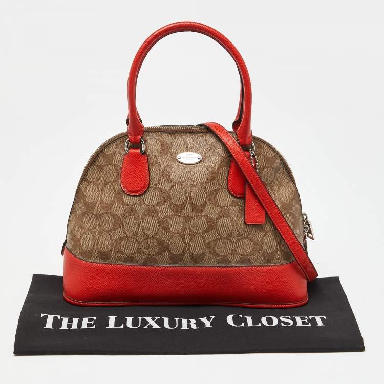 Pre Owned Coach Brown/Orange Signature Coated Canvas and Leather Cora Dome Satchel