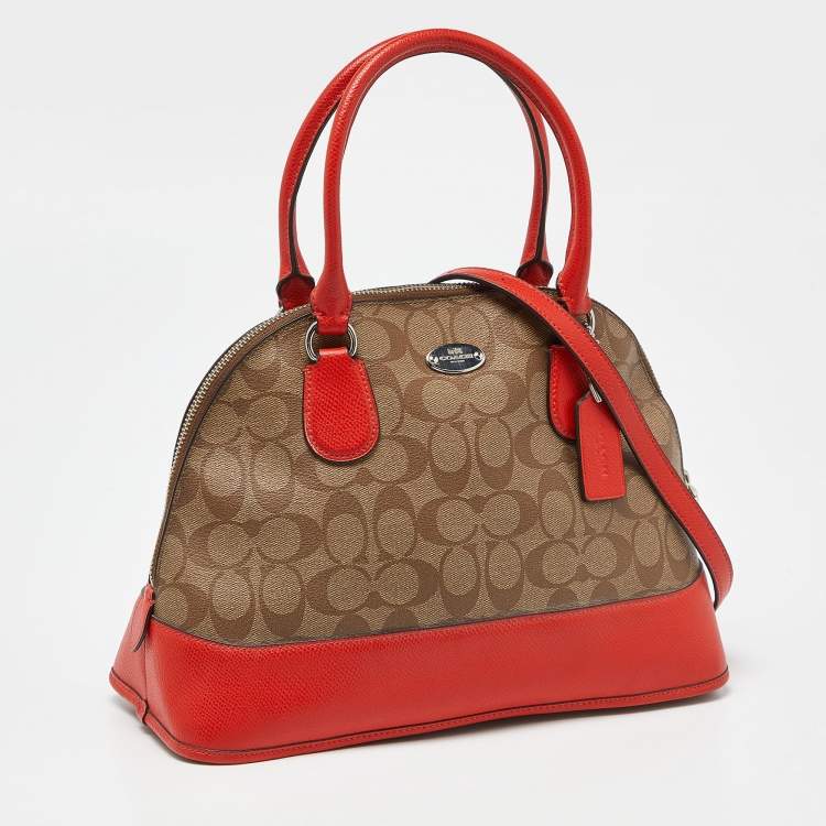 Pre Owned Coach Brown/Orange Signature Coated Canvas and Leather Cora Dome Satchel