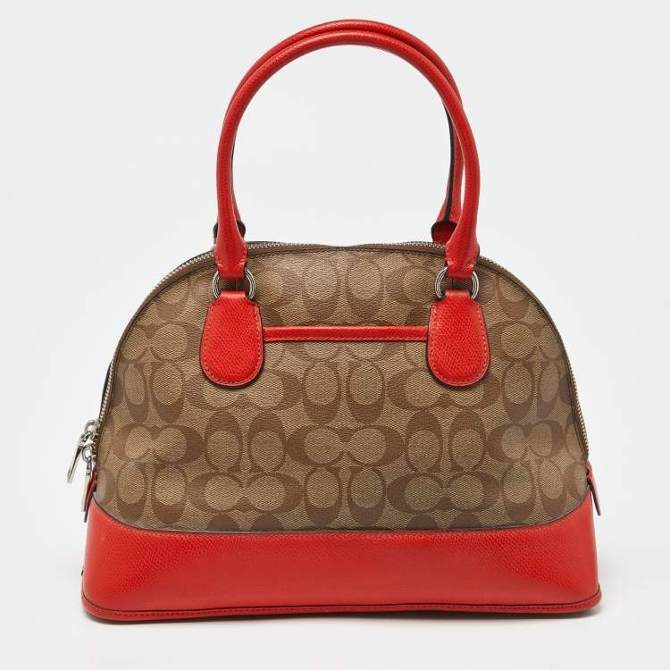 Pre Owned Coach Brown/Orange Signature Coated Canvas and Leather Cora Dome Satchel