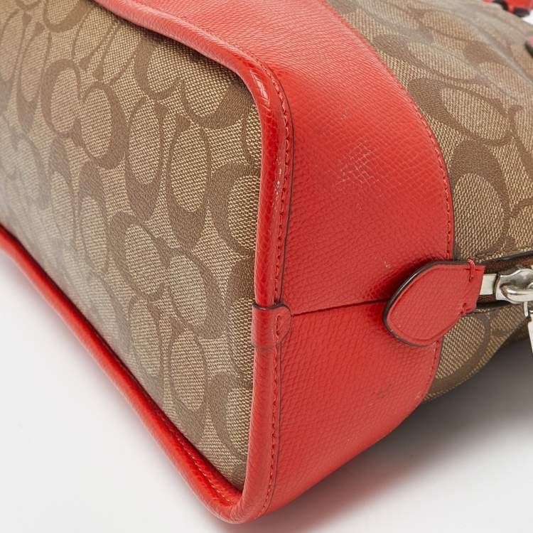 Pre Owned Coach Brown/Orange Signature Coated Canvas and Leather Cora Dome Satchel