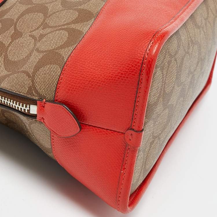 Pre Owned Coach Brown/Orange Signature Coated Canvas and Leather Cora Dome Satchel