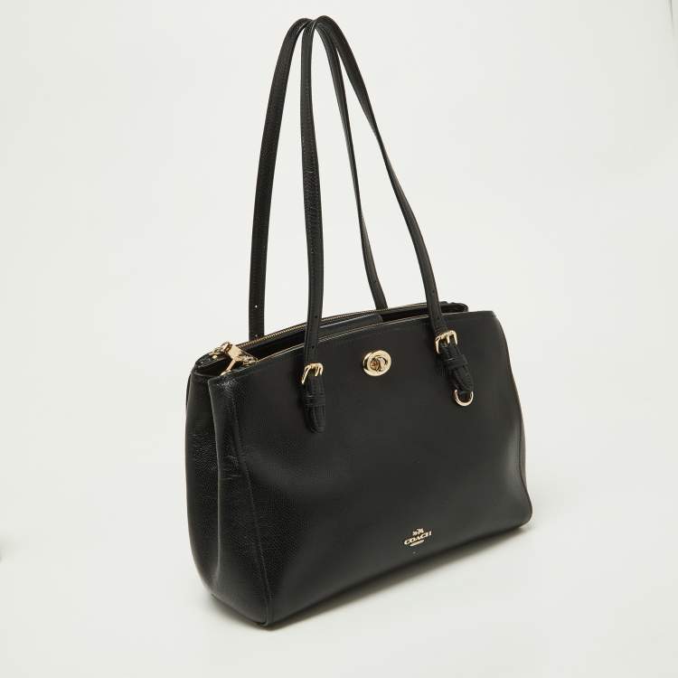 Pre Owned Coach Black Leather Turnlock Carryall 29 Satchel 
