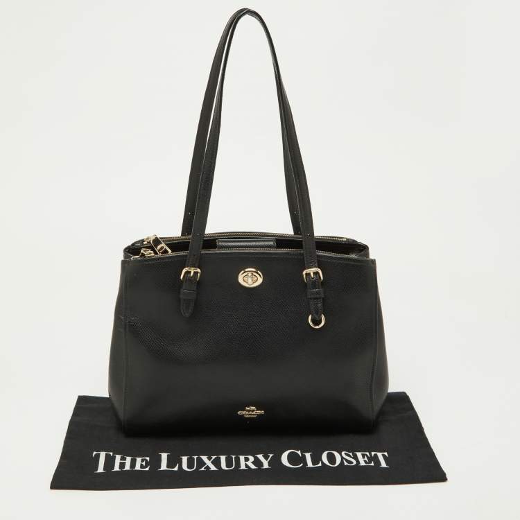 Pre Owned Coach Black Leather Turnlock Carryall 29 Satchel 