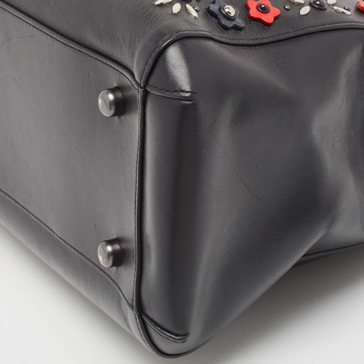 Pre Owned Coach Black Leather Embellished Margot Carryall Satchel