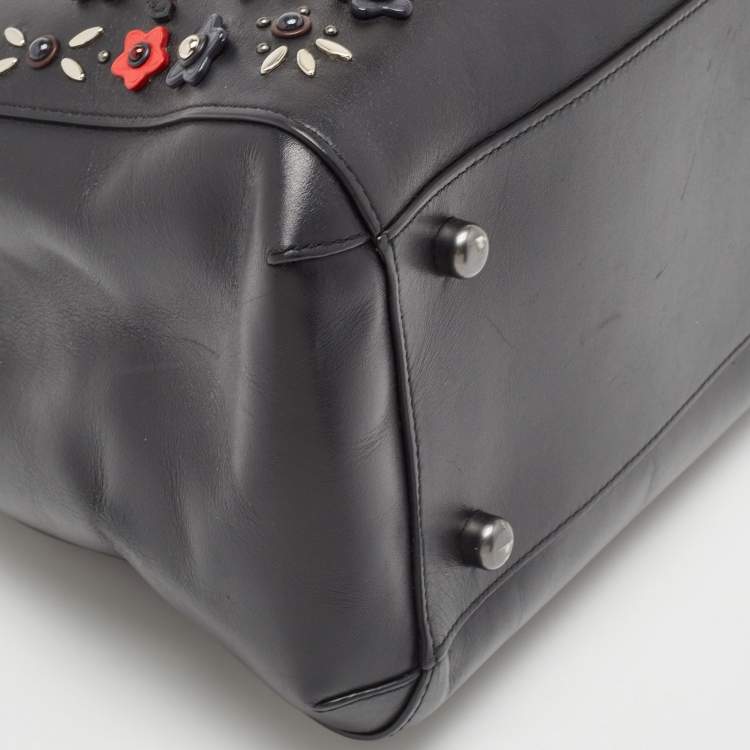 Pre Owned Coach Black Leather Embellished Margot Carryall Satchel