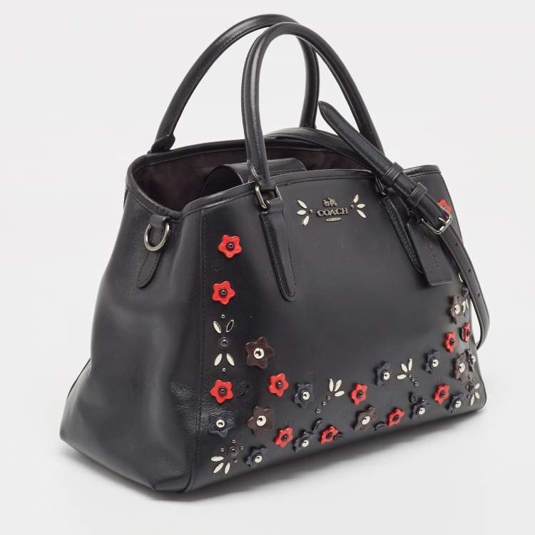 Pre Owned Coach Black Leather Embellished Margot Carryall Satchel