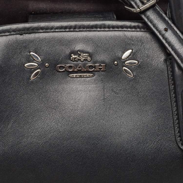 Pre Owned Coach Black Leather Embellished Margot Carryall Satchel