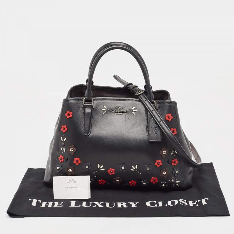 Pre Owned Coach Black Leather Embellished Margot Carryall Satchel