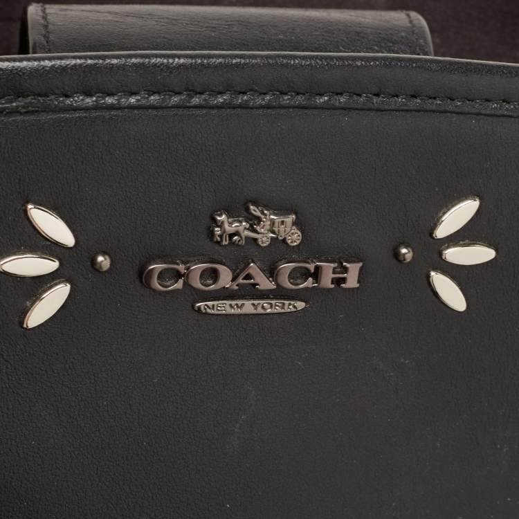 Pre Owned Coach Black Leather Embellished Margot Carryall Satchel